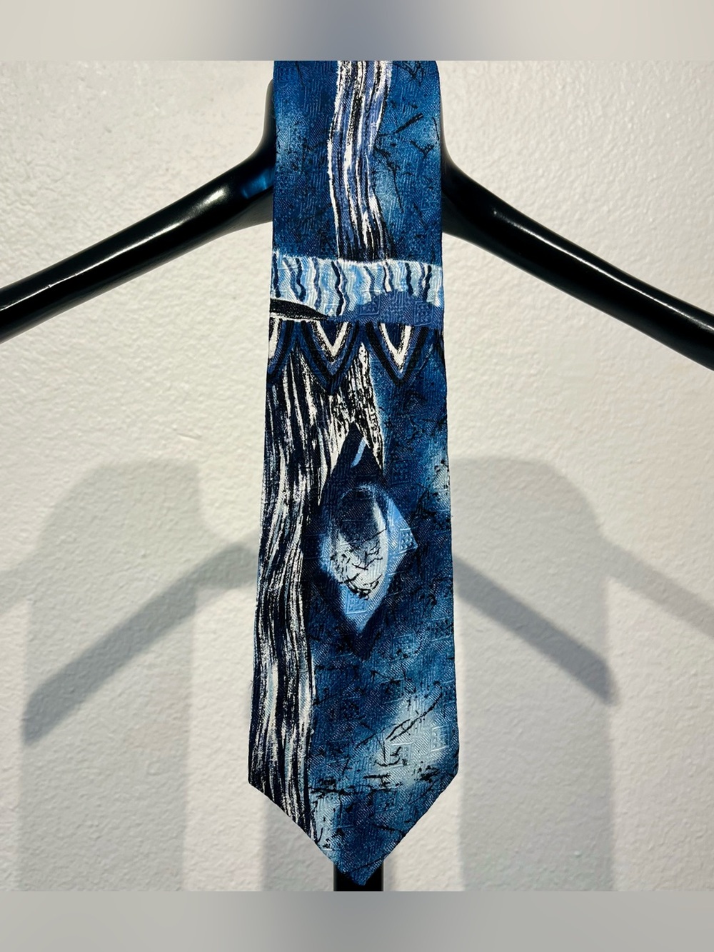 Vintage Polifroni Milano Blue Abstract Pattern 100% Italian Silk Tie